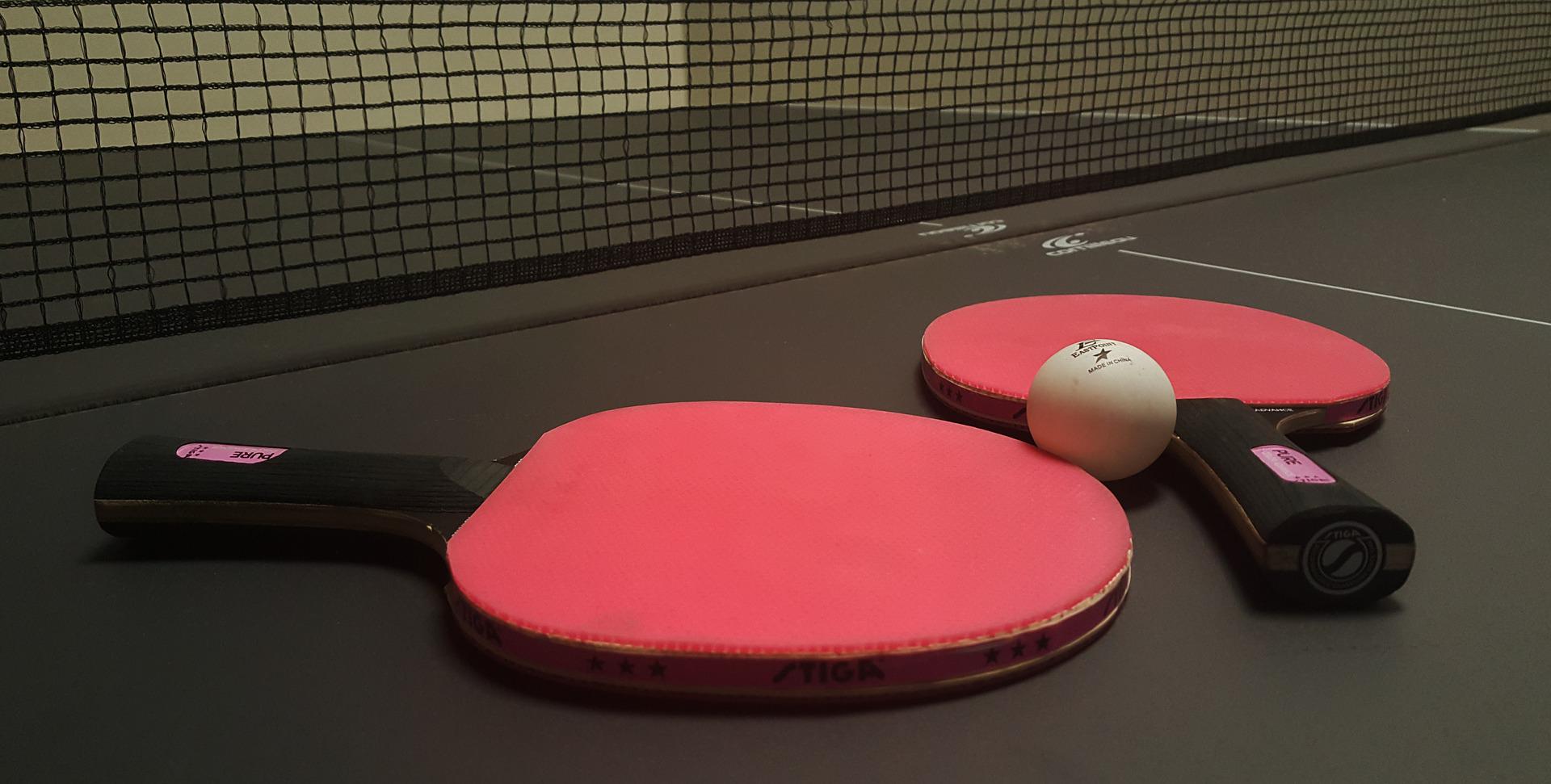 Table ping-pong : un plateau, un filet et des raquettes pour partie tennis de table