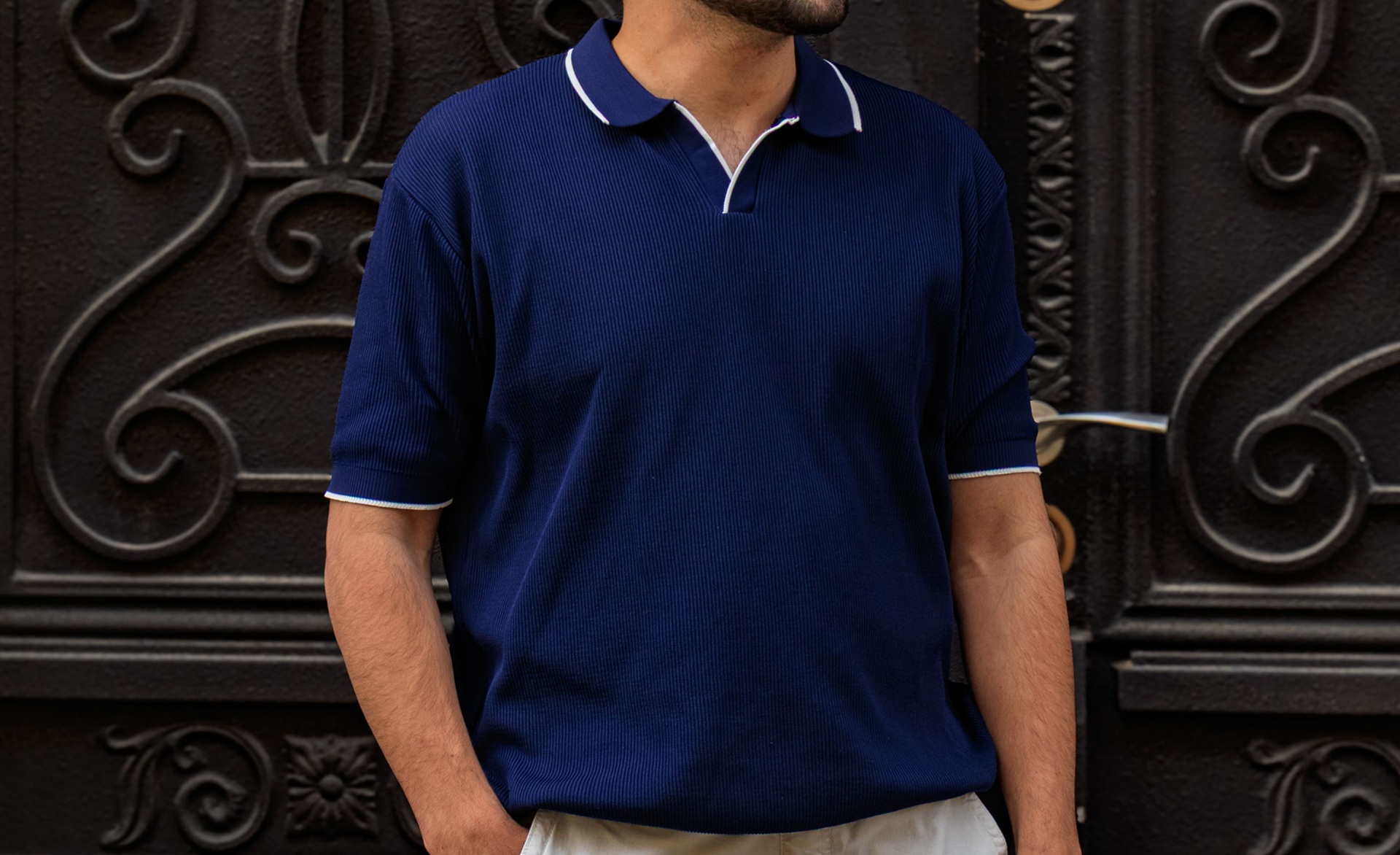 Polo en tissu piqué bleu marine pour homme